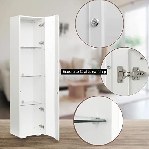 Modern 4-Shelves Display Cabinet with Clear Acrylic Door, Curio Cabinet Collection Display Case with LED Light for Home Office 12" D x 16" W x 68" H