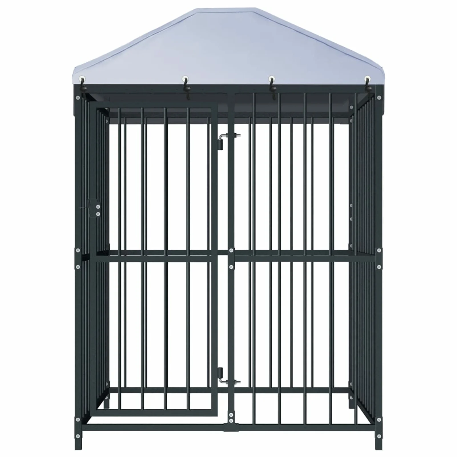 Dcenta Outdoor Dog Kennel Cage Heavy Duty Galvanized Steel Pet Run House with Shelter Cover Bar Sidewalls Fence Playpen for Backyard Garden 47.2" x 47.2" x 59 Inches (L x W x H)