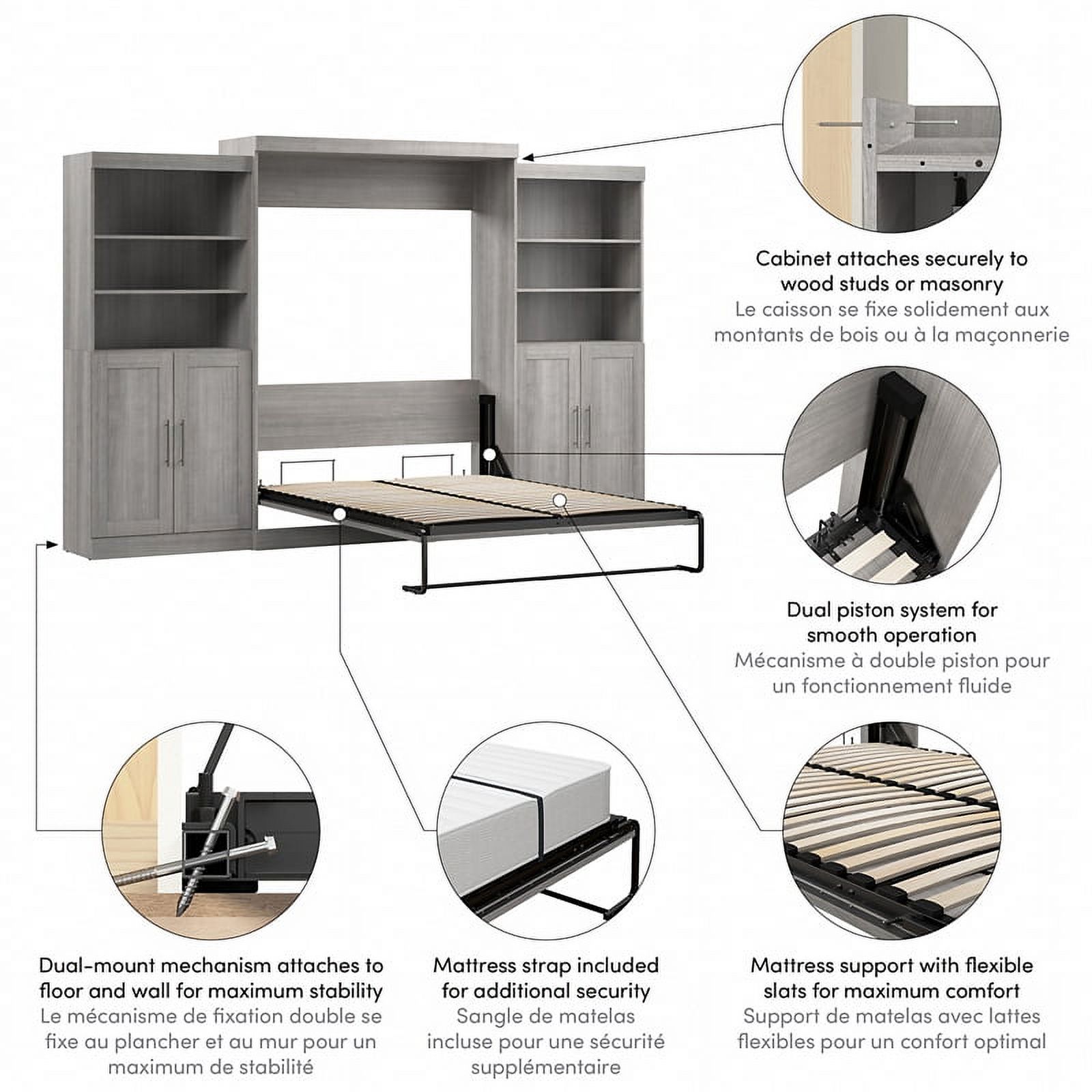 Bestar Pur Modern Engineered Wood Queen Murphy Bed w/ Closet Storage in Gray