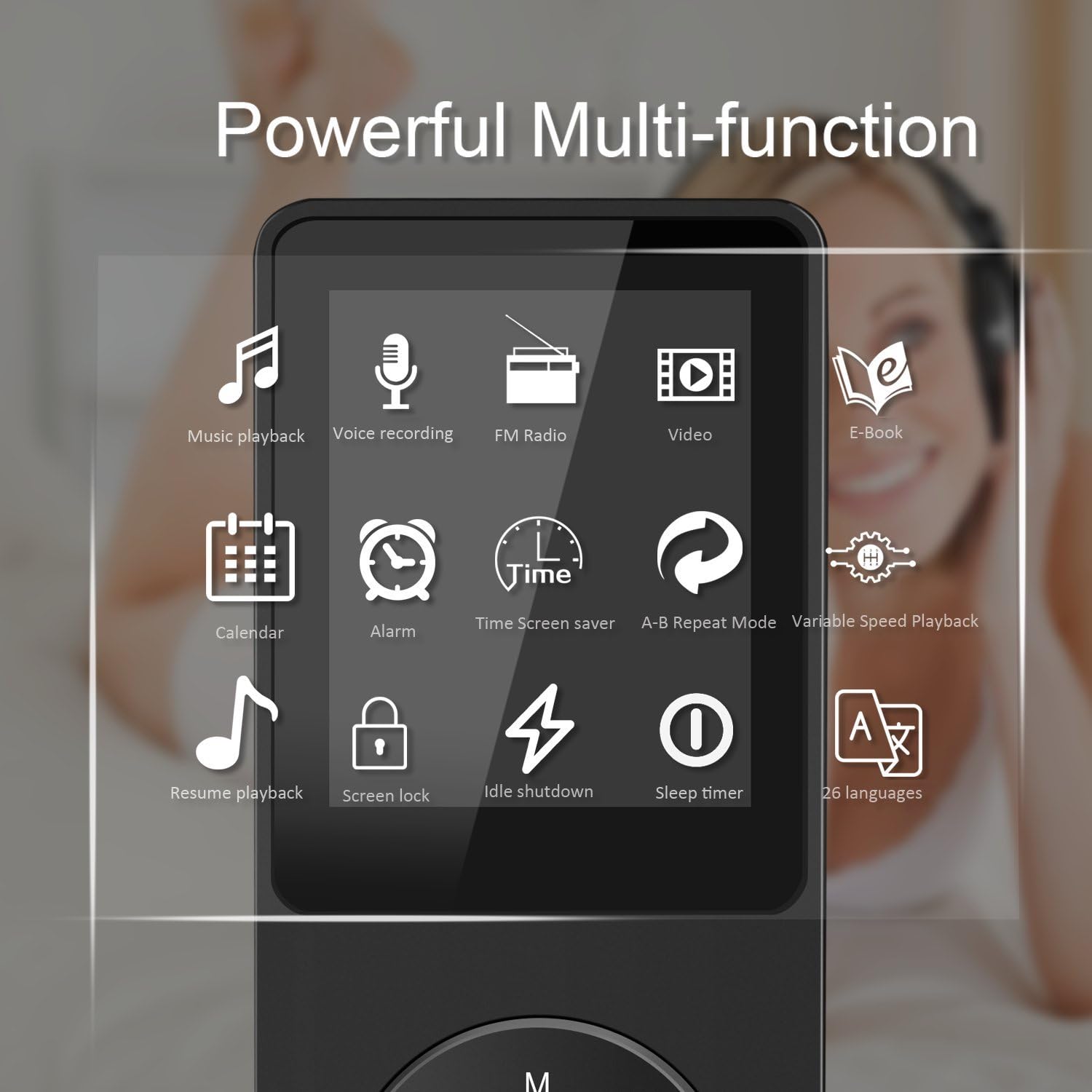 AGPTEK A02S 16GB MP3 Player with FM Radio, Voice Recorder, 70 Hours Playback and Expandable Up to 128GB, Black Pack of 2