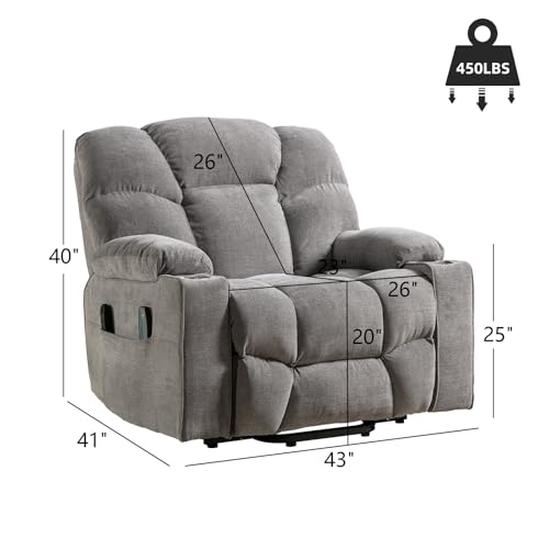 CANMOV Oversized Power Lift Recliner Chair for Elderly, Dual Motor Electric Heavy Duty Lift Recliner with Massage, Heating, USB Port, Cup Holders and Pockets, Brown