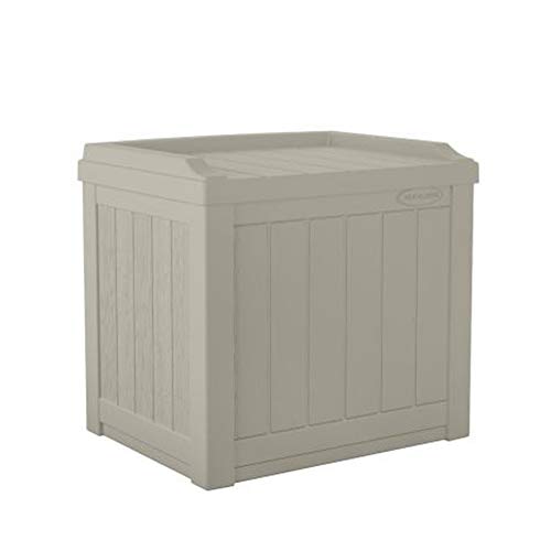 Suncast Horizontal Shed, Compact Outdoor Storage System, 34 Cu. Ft. Capacity, Sand & Slate - Lockable Multi-Wall Resin Organizer for Garbage Cans, Garden Tools, Bins, Bikes and Yard Equipment