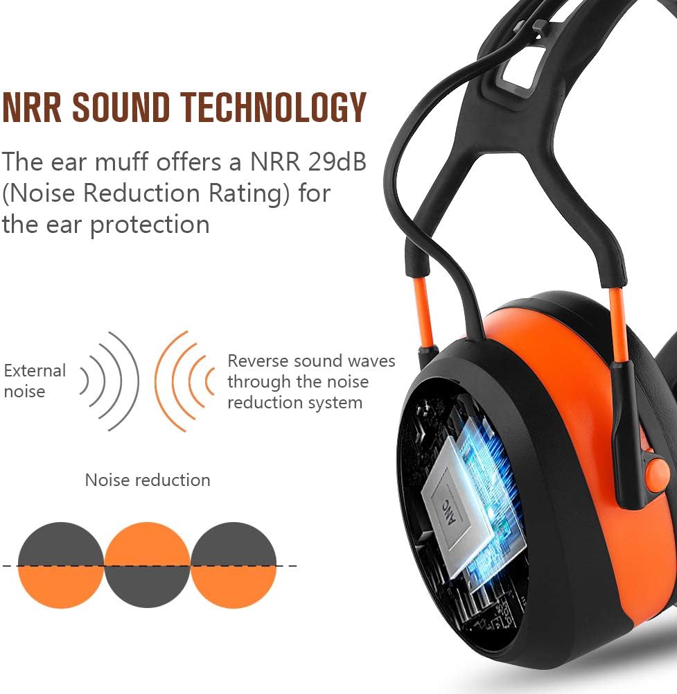 FM MP3 Bluetooth Radio Headphones Wireless Cancelling Headphones with 4GB Memory Card Built-in Mic Electronic Noise Reduction Safety Ear Muffs Protection for Lawn Mower Work by WULFPOWERPRO Pack of 2