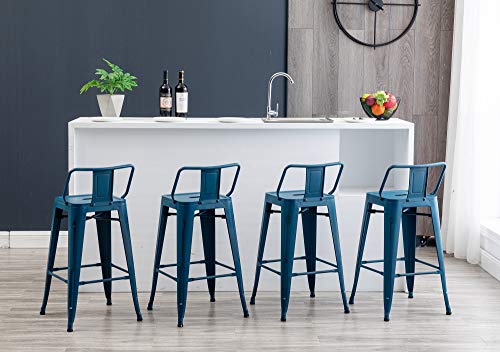 HAOBO Home 26" Low Back Metal Counter Stool Height Bar Stools [Set of 4] for Indoor/Outdoor Barstools, Matte Black