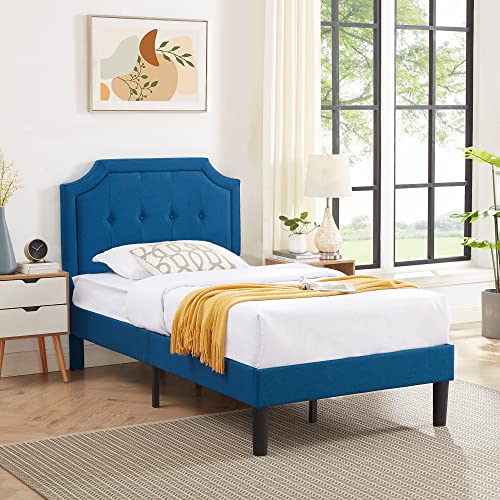 VECELO Upholstered Platform Bed Frame with Adjustable Headboard, Wooden Slats Support, No Box Spring Needed, Modern Style, Twin Size
