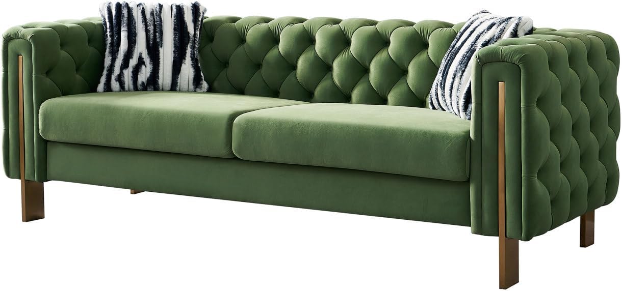 Chesterfield Modern Tufted Velvet Living Room Sofa, 84.25" W Couch,Mint Green