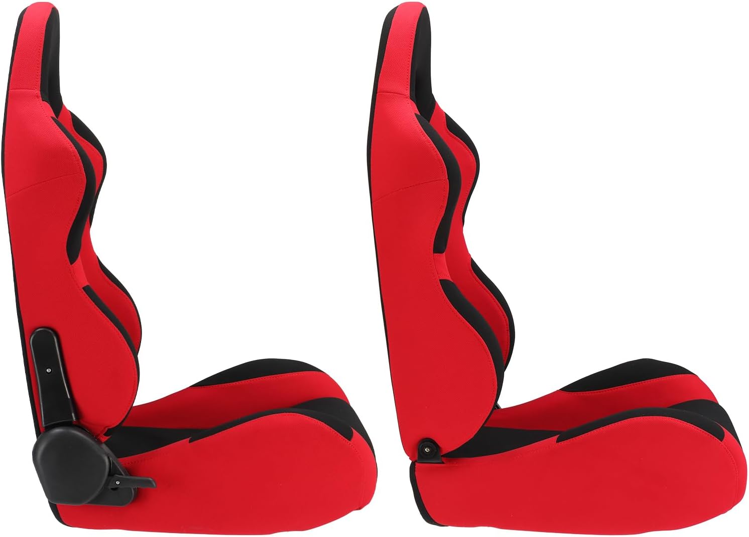 AutoForever 2Pcs Universal Fully Reclinable Nylon Racing Seats Double Slide Black and Red, With seat slide