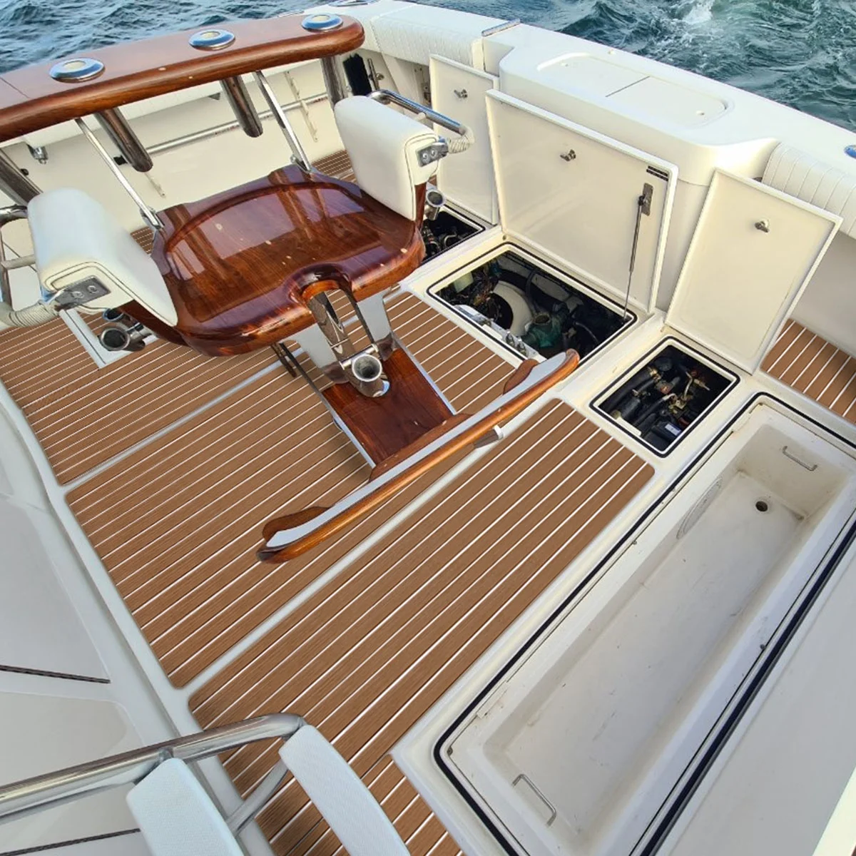 HJDECK 94"× 35" EVA Foam Boat Decking Sheet Faux Teak Decking Self-Adhesive Marine Yacht RV Swimming Pool Boat Flooring Sheet Thick Non-Skid