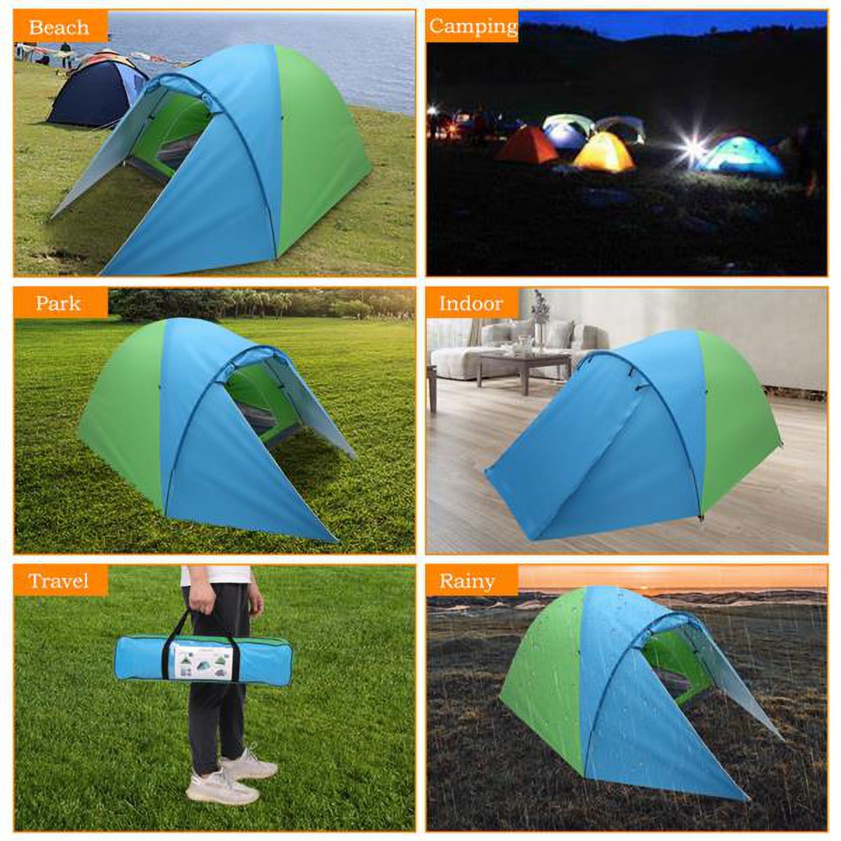4-Person Double Layer Family Camping Tent Outdoor Instant Cabin Tent for Hiking