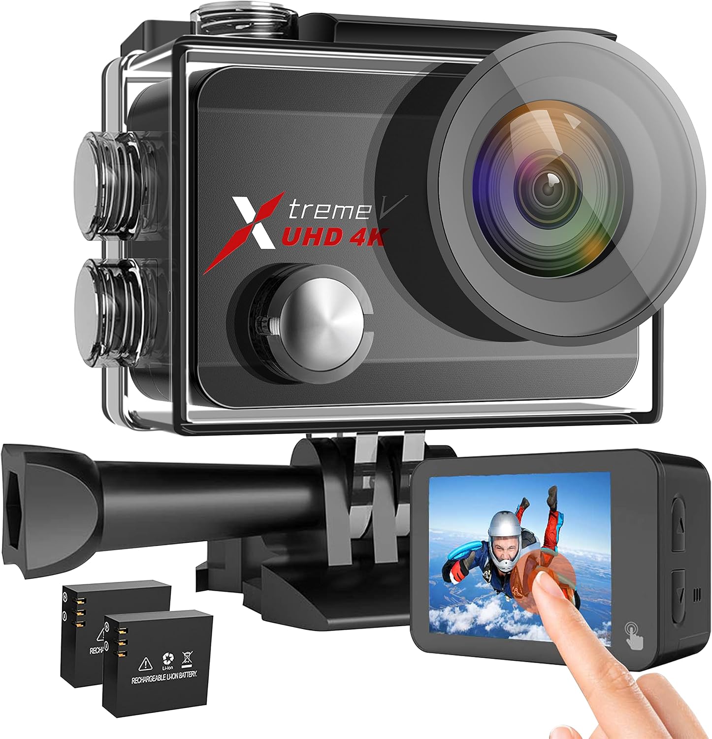 4K 60fps 20MP Underwater Action Camera Touch Screen WiFi 131feet Waterproof Camera Camcorder 170�� Wide Angle Stabilizer Camera with 2x1350mAh Rechargeable Batteries and Accessories Kit