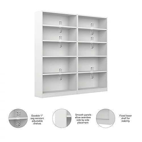 Bush Furniture Universal Tall 5 Shelf Bookcase in Black - Set of 2, Matching Storage and Display Bookshelves for Home Office or Living Room Organization