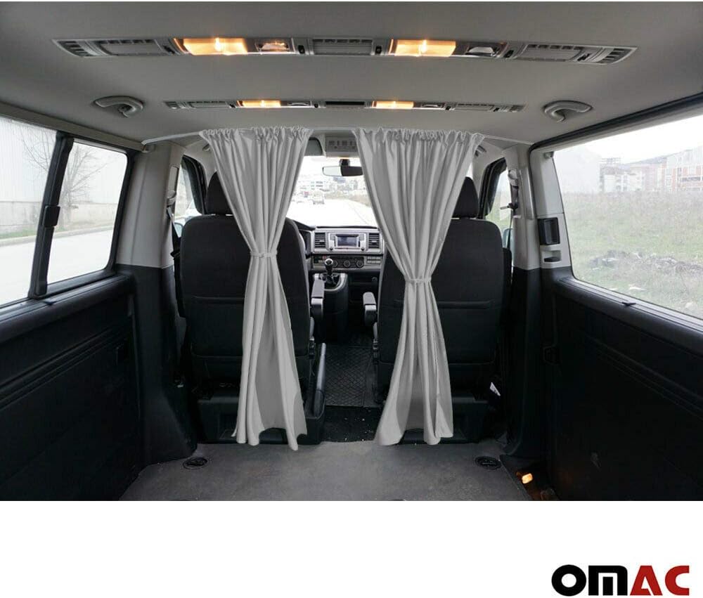 OMAC Van Cab Divider Curtains Campervan Sunshade Blinds Kit Grey | Fits Mercedes Sprinter Accessories 2 pcs. Curtains 1pcs. Profiles Screws