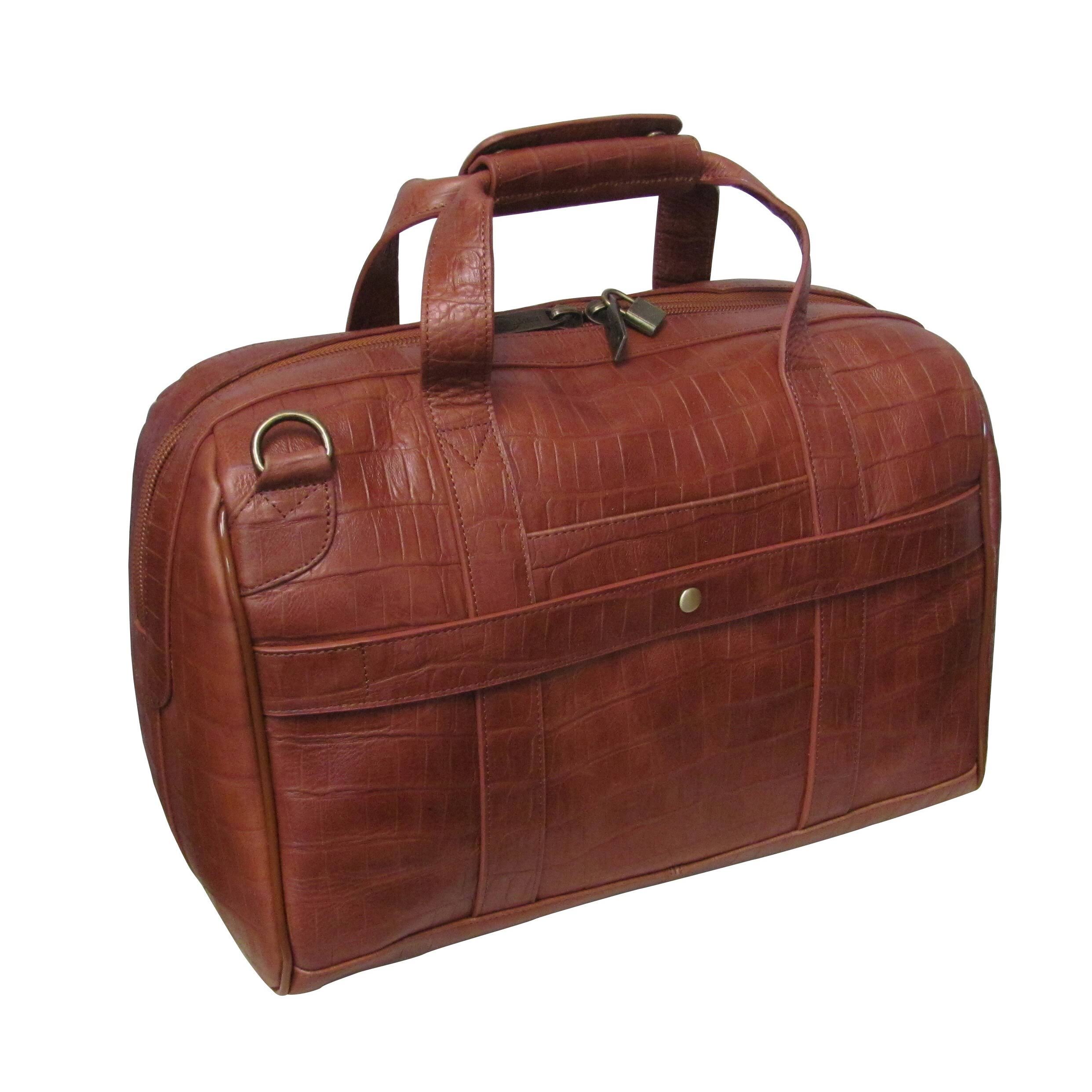 Amerileather Croco-Print 16 inch Leather Carry-On Weekend Duffel, Brown