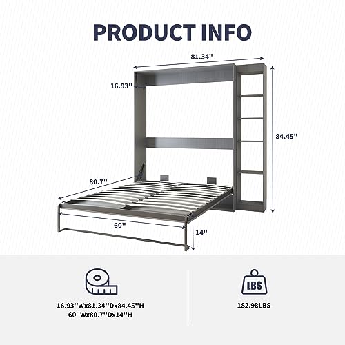 ZAFLY Folding Murphy Bed with 2 Side Cabinets, Foldable Wall Bed with Space Saving -White