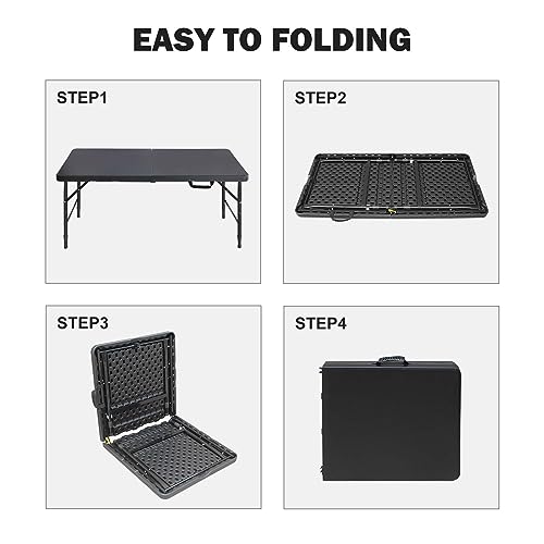 Portable Plastic Folding Table 4ft/6ft/8ft Heavy Duty White Black Picnic Dining Table Fold-in-Half for Camp Party Kitchen Indoor Outdoor