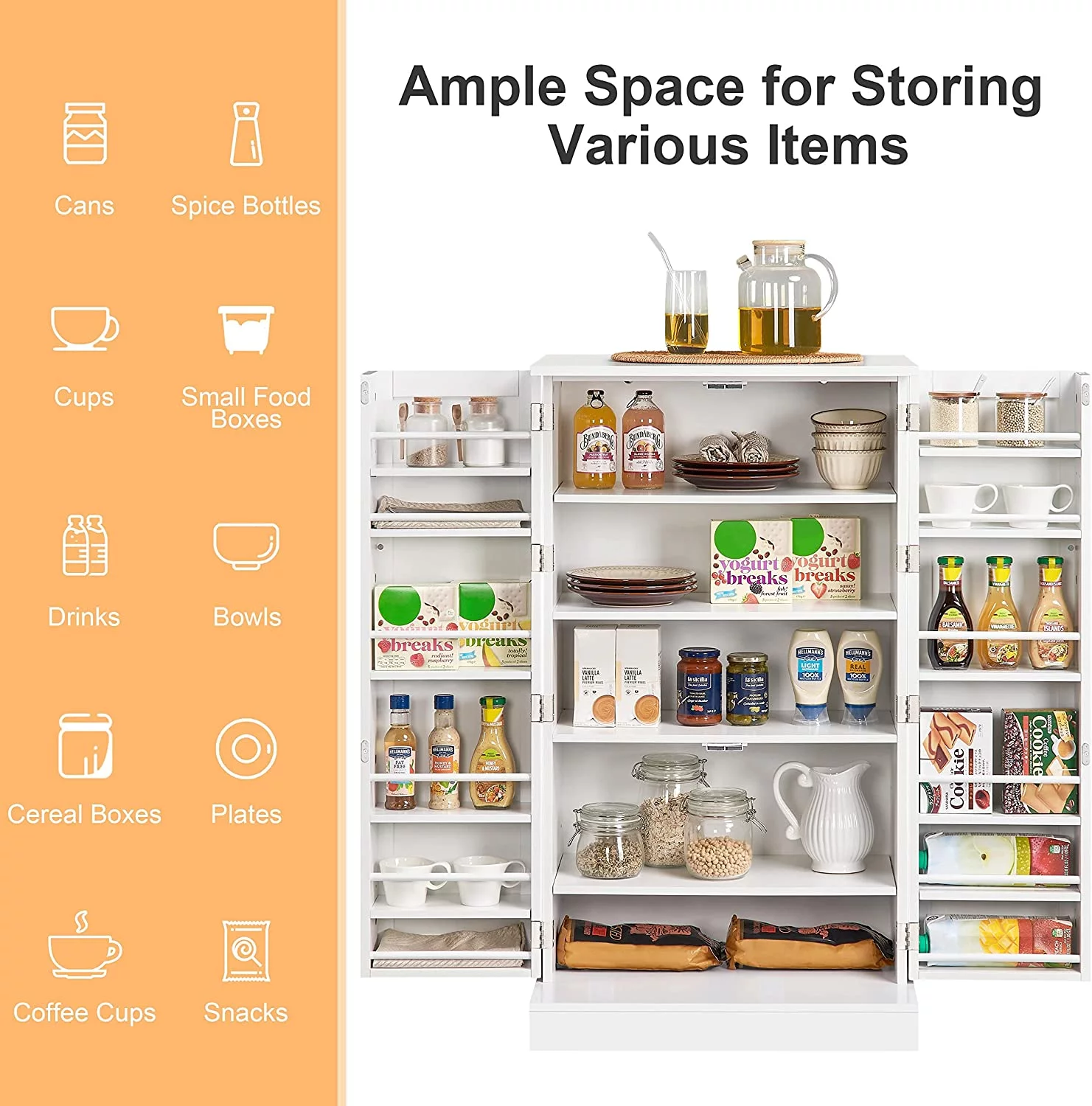 HOOMHIBIU Cabinet  Pantry Cabinet Cupboard with Door and Adjustable Shelves  Freestanding Utility  Cabinet for Dinning Room/Living Room  White