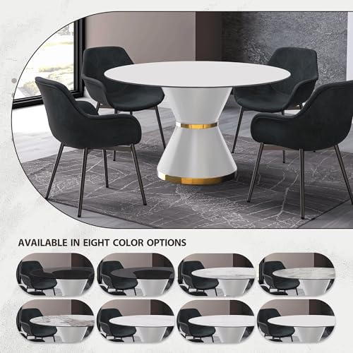 LeisureMod Modern Dining Table with a Round Glass or Sintered Stone Tabletop in White Steel Seats 6-10 for Home and Kitchen Qorvus Collection, 60" Wide, Black