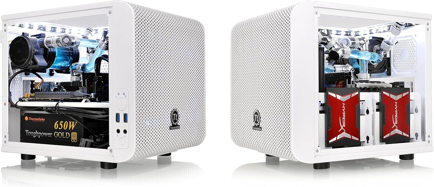 Thermaltake Core V1 Snow Edition SPCC Mini ITX Cube Computer Chassis CA-1B8-00S6WN-01, White