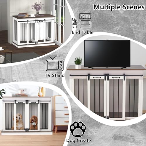 Dog Crate Furniture with Divider, Dog Crate for Small to Large Dogs, Dog Kennel Furniture with Double Doors, 47.2" W x 23.6" D x 35" H, White