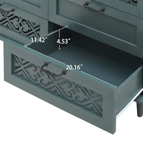 Farmhouse Sideboard Cabinet Accent Sideboard Buffet Cabinet With 3 Door 3 Drawer Wooden Cabinet Storage Cupboard Console Table Coffee Bar For Living Room Hallway Bedroom (Blue/47.24"*15.75"*35.43")