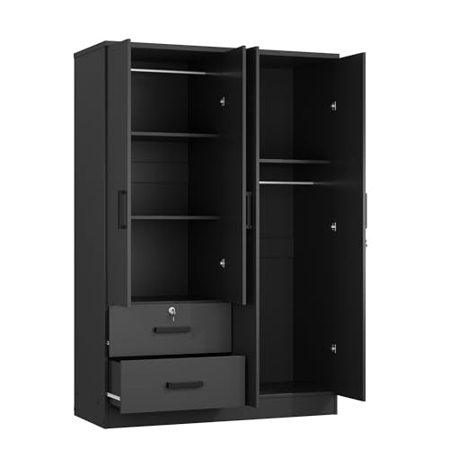 4 Doors Wardrobe 2 Drawers with Shelves 72" high (White)