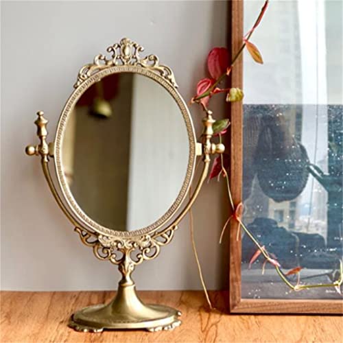 MADALIANO European Style Retro Brass Handle Mirrors Desktop Dressing Mirrors Desktop Makeup Mirrors Gift