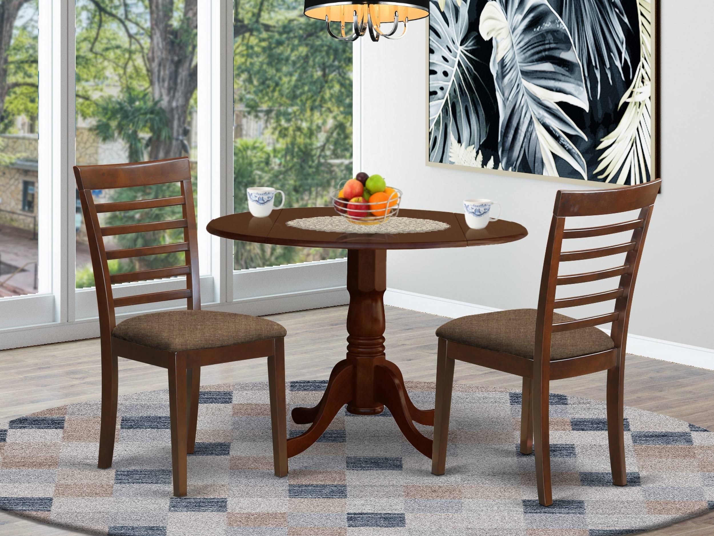 East West Furniture DLML3-MAH-C 3 PC Small Kitchen Table and Chairs set-round Kitchen Table and 2 Dining Chairs