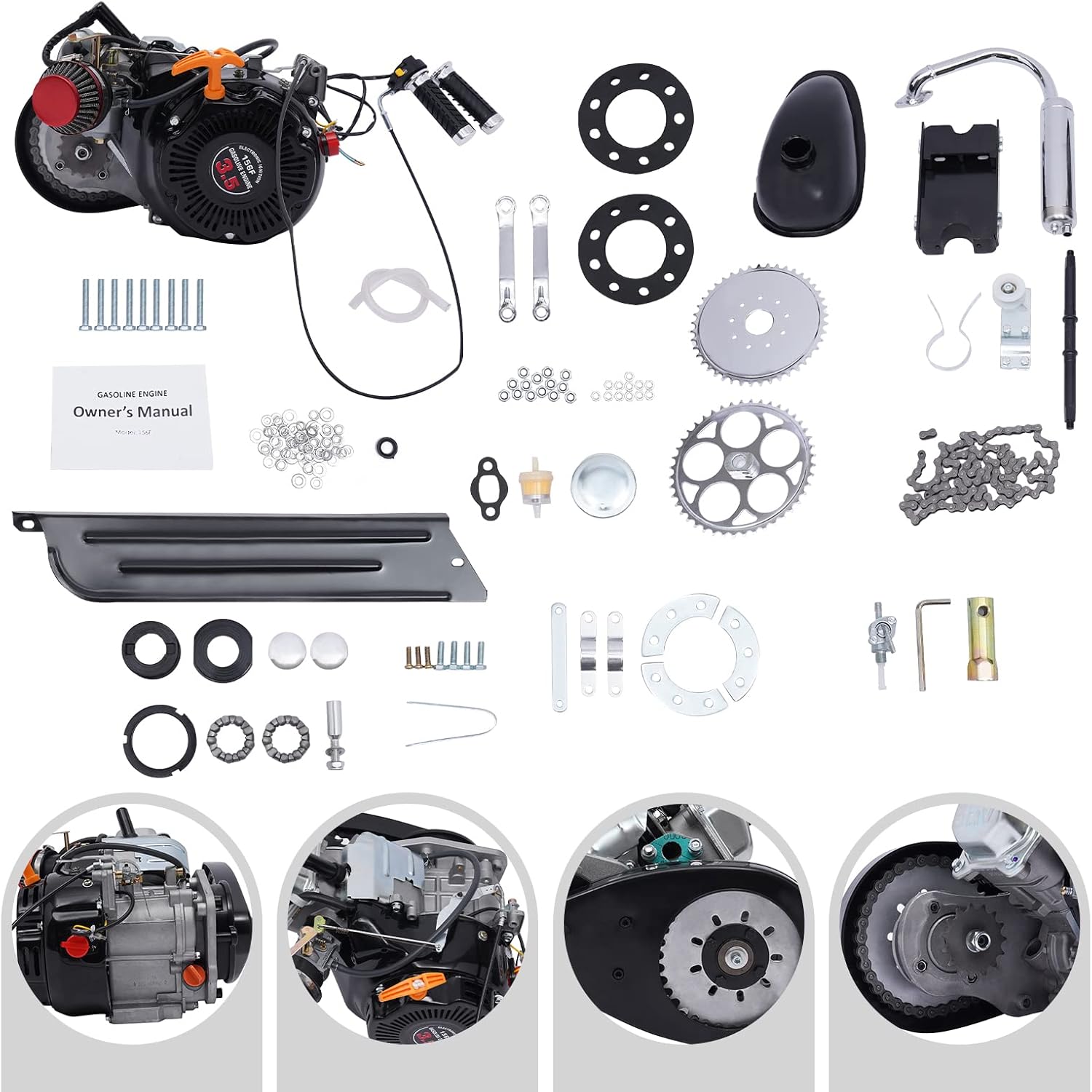 TFCFL 100cc 4-Stroke Bicycle Gasoline Engine Kit Single Cylinder Gas Petrol Bike Engine Motor Kit Air-Cooled Motor Chain Drive Bike Bicycle Scooter DIY Conversion Kit