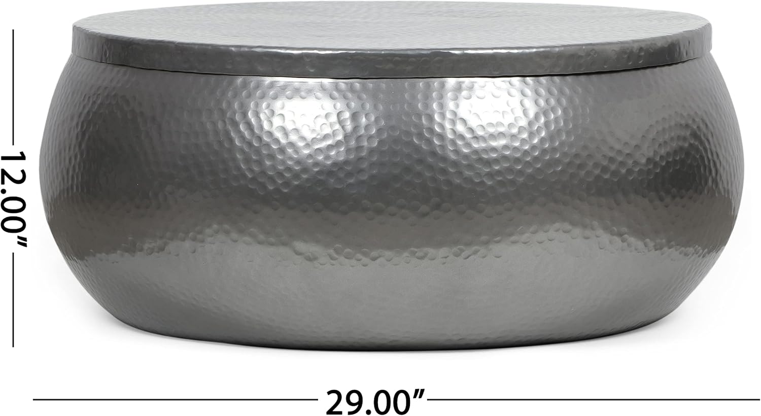 29" Modern Solid Aluminum Round Drum Coffee Table with Hammered Embossed Texturing, Drum Round Coffee Table Cocktail Table Creative Center Table for Living Room