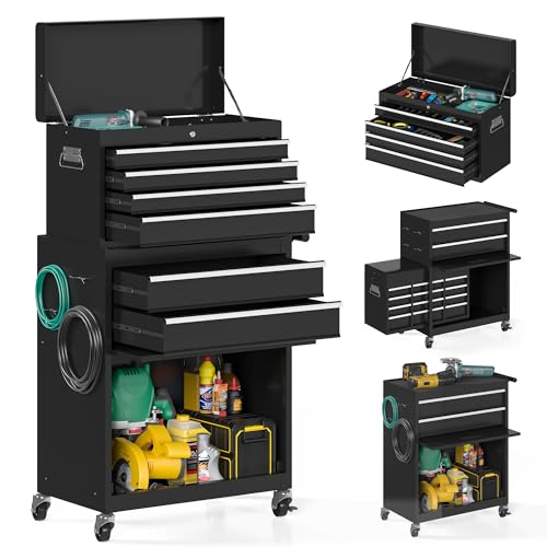 Tool Chest,5-Drawer Rolling Tool Storage Cabinet with Enhanced Packaging, Detachable Top Tool Box, Metal Tool Cart for Garage Workshop,Black, ATC001BK