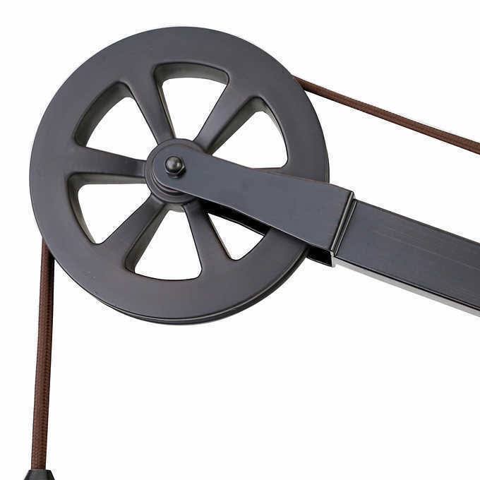 Descartes Industrial Farmhouse Floor Lamp in Blackened Bronze with Pulley System