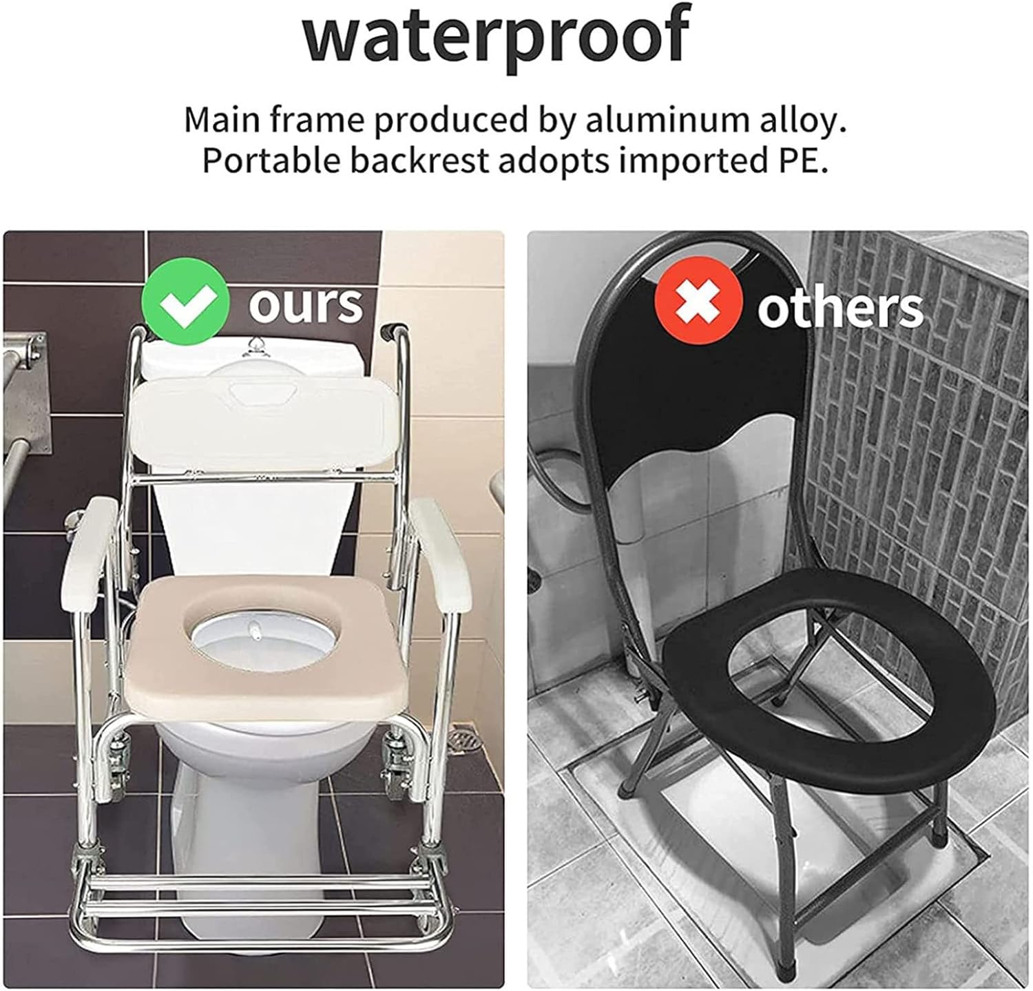 Commode Wheelchair - Shower Chair with Removable Pot Mobile Toilet Folding Pedal Mobile Bedside Commodes Comfortable Waterproof for Elderly Disabled 330 Lbs Weight Capacity