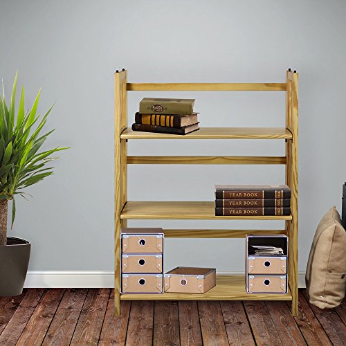 Casual Home 3 Shelf Folding Bookcase, 27.5" Wide, Espresso 3-Shelf Folding Bookcase (14" Wide)-Walnut