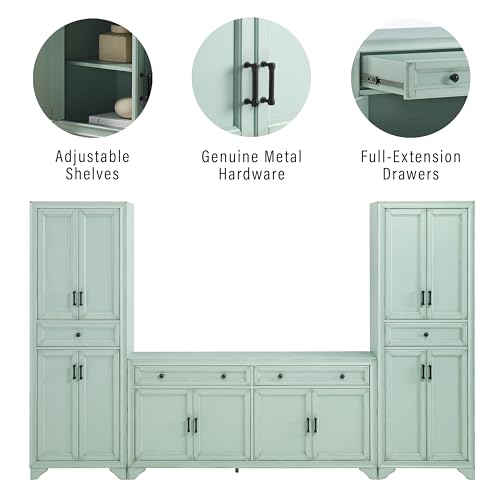 Crosley Furniture Tara 3-Piece Modern Farmhouse Sideboard Buffet Cabinet and Kitchen Storage Pantry Set, Distressed Gray