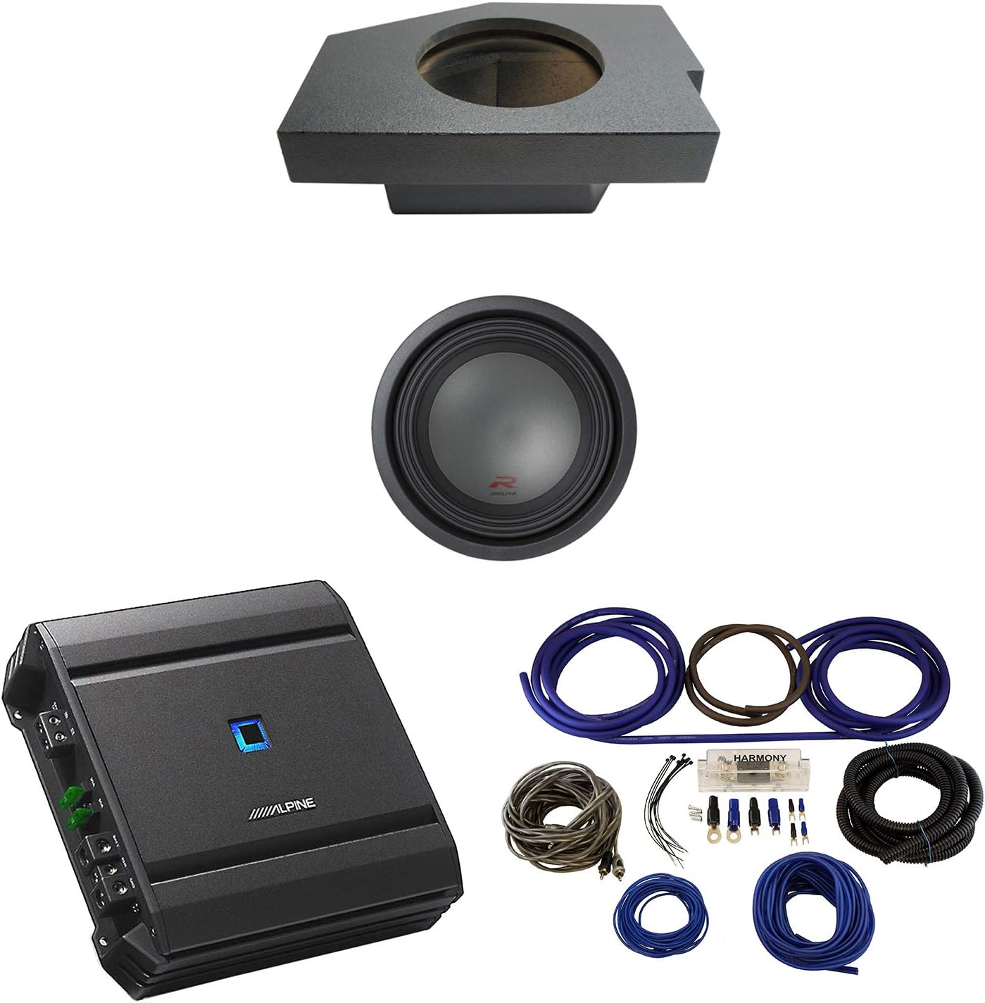 Alpine Bundle Compatible with 2002-2015 Dodge Ram Quad/Crew Truck R-W10D4 Single 10" Custom Loaded Sub Box Encloure