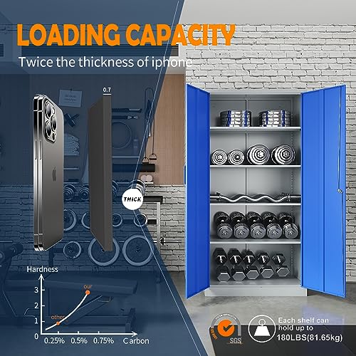 Yizosh Metal Garage Storage Cabinet with 2 Doors and 5 Adjustable Shelves - 71" Steel Lockable File Cabinet,Locking Tool Cabinets for Office,Home,Garage,Gym,School (Gray White)