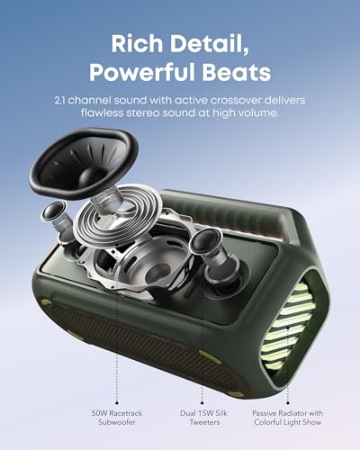 soundcore Boom 2 By Anker, Outdoor Speaker, 80W, Subwoofer, BassUp 2.0, 24H Playtime, IPX7 Waterproof, Floatable, RGB Lights, USB-C, Custom EQ, Bluetooth 5.3, Portable for Camping, Beach, and Backyard