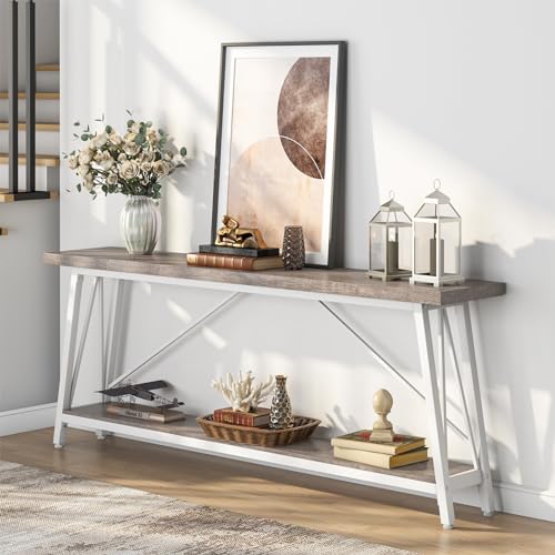 70.9" Industrial Entryway Console Sofa Table, Long, White