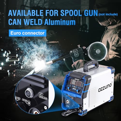 AZZUNO 200A MIG Welder,110V/220V Dual Voltage multiprocess welder,Gas Gasless MIG Welding Machine,4 in 1 Flux MIG/Solid Wire/Lift TIG/Stick ARC Welder (Grey)
