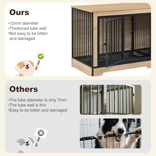 75’’ Double Dog Crate Furniture for 2 Dogs, Sturdy XXL Dog Crate Furniture with Removable Divider & Trays, Extra Large Dogs Kennel TV Stand for Living Room/Bedroom/Entryway