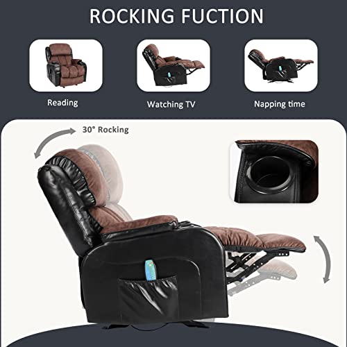 INMOZATA Recliner Chair with Massage and Heat Manual Breathable Leather Massage Rocker Recliner Chair for Adults Comfy Lazy Boy Recliner Sofa for Living Room Home Theater with Cup Holder, Black