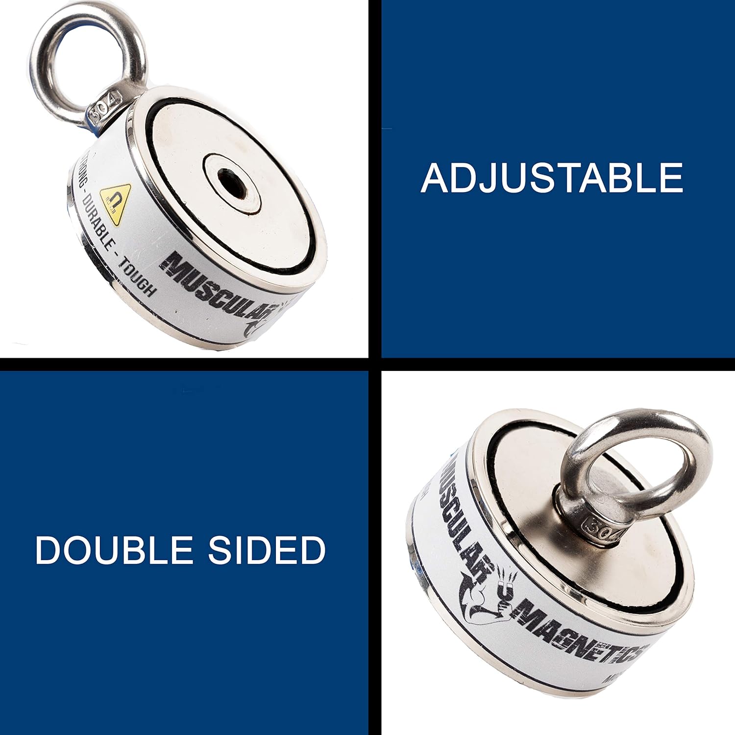 1225lb Double Sided Fishing Magnet Bundle Pack - Includes 1225lb Super Strong Double Sided Neodymium Magnet, with Two Eyebolts, Durable Scraper, Cleaning Cloth & Threadlocker (Single Kit) Pack of 2