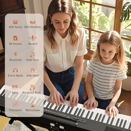 MUSTAR Digital Piano 88 Key Weighted Keyboard Hammer Action, MDP-1200 Weighted Keyboard with Stand, Full Size Electric Piano Keyboard 88 Keys with for Beginners, Portable Case, Sustain Pedal, Black
