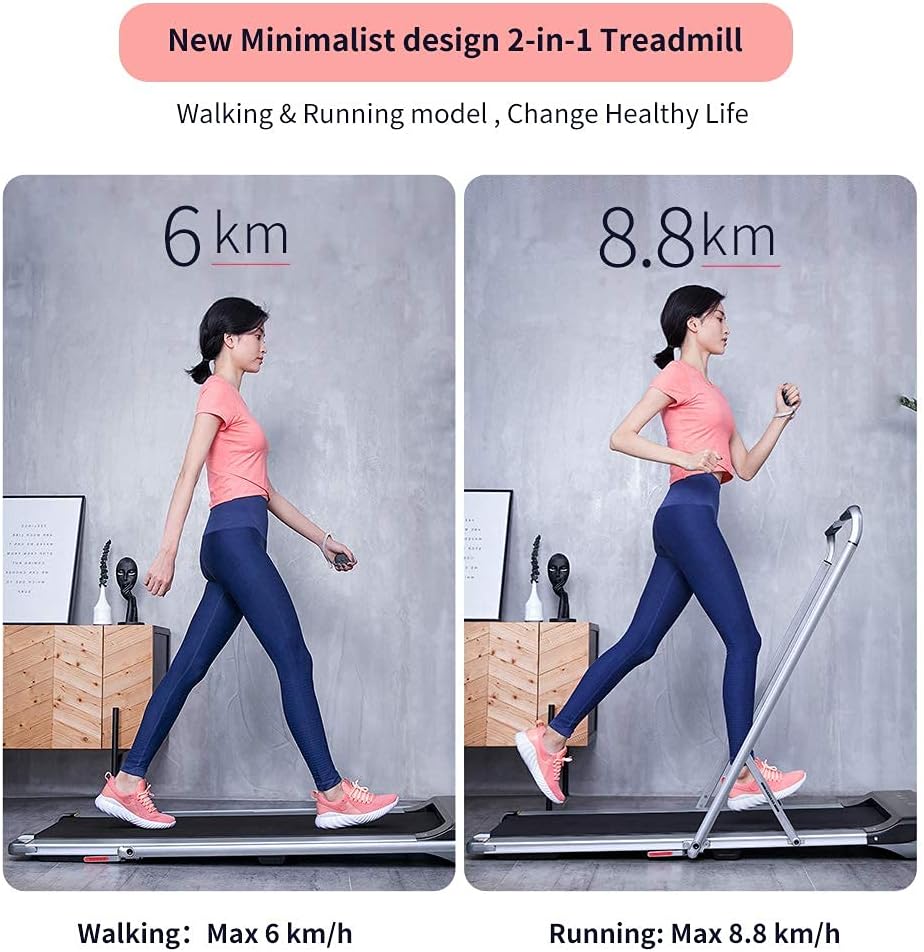 RHYTHM FUN Treadmill Under Desk Treadmill 2-in-1 Folding Running Walking Treadmill with Foldable Handtrail and Speed Sensor Light Slim Mini Quiet Treadmill with Smart Remote Workout App forHome/Office