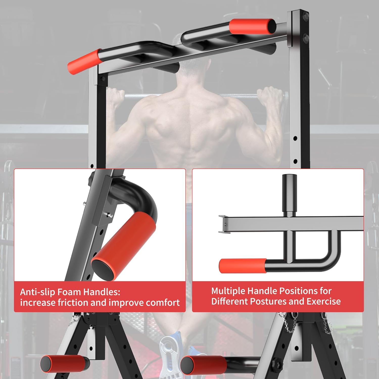 Pull Up Bar Station, Foldable Power Tower Dip Bar for Pull-up Push-up Home Gym Strength Training Workout Equipment