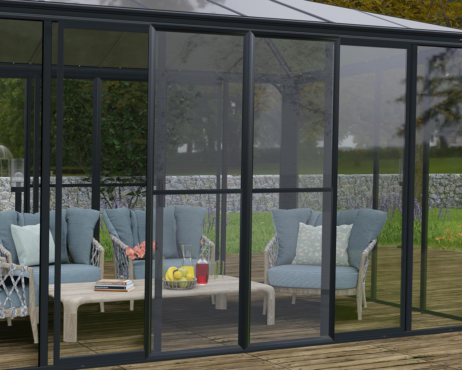 Palram - Canopia SanRemo 13x14 Enclosed Patio Cover with Screen Doors, Gray DIY Sunroom Kit Lean to Gazebo with Walls to Cover Patio Furniture, Deck, & Porch, UV Protected Polycarbonate Shelter