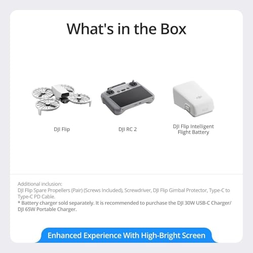 DJI Flip With RC 2 Screen Remote Controller, Follow Me Drone With 4K UHD Camera for Adults, Under 249 g, 3-Axis Gimbal Stabilization, 44000ft/13km Video Transmission, Palm Takeoff, 31-Min Flight Time