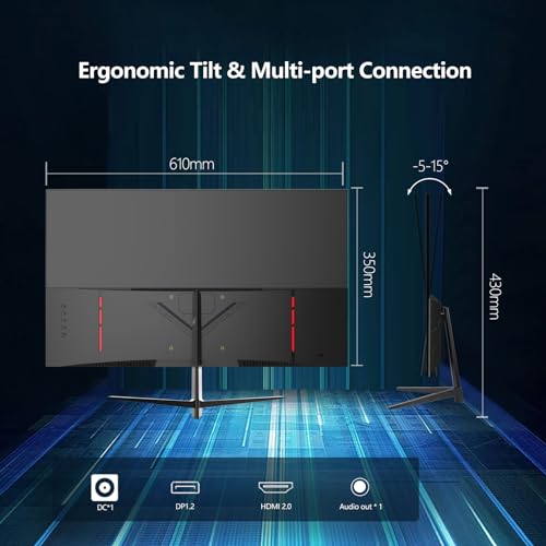 FYHXele Gaming Monitor, Computer Monitor, 1ms, Premium Display, Eye Care, DisplayPort, HDMI, VESA Mount