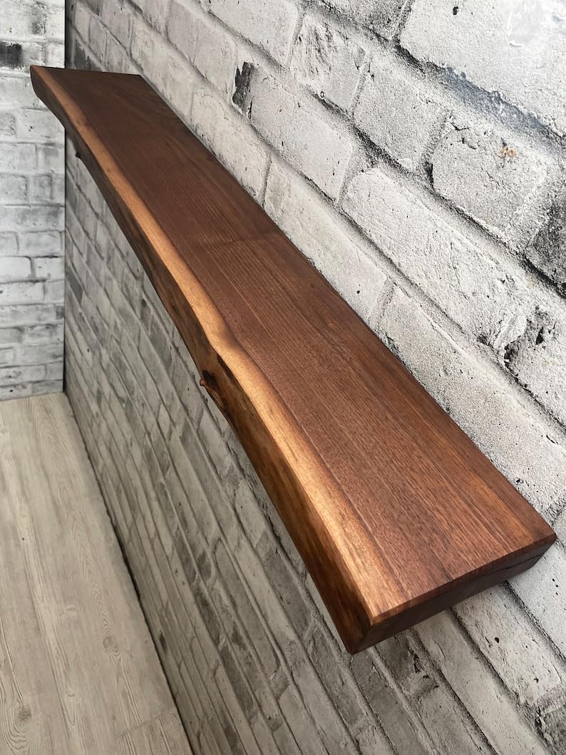 Live Edge Walnut Floating Shelf Kitchen Shelves Bathroom Shelf Brackets