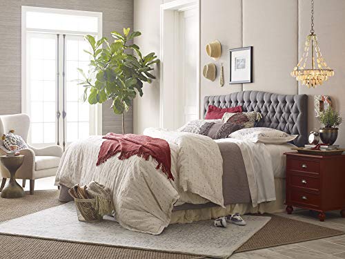 Elle Decor Celeste Tufted Upholstered Padded Headboard with Contemporary Button Tufting, Soft Linen-Textured Fabric, King Size, Beige Weave